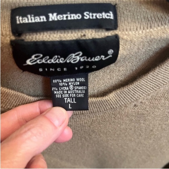 ITALIAN MERINO WOOL EDDIE BAUER  stretch women's taupe sweater large tall EUC - Picture 6 of 9